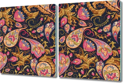Produktbild von Glas-Herdabdeckplatte Glaskeramikkochfeld-Abdeckung Spritzschutz - 2x 40x52 cm - Paisley Buntes Rosa