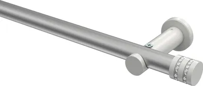 Produktbild von Interdeco Gardinenstange / Vorhangstange Silbergrau / Weiß, Typ Platon Estana (Glitzerkappe) ohne Ringe, 20 mm Ø 1-läufig, 140 cm