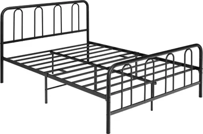 Immagine prodotto di Struttura letto in metallo con testiera e pediera Letto moderno con piattaforma 209 x 144 x 101 cm Nero