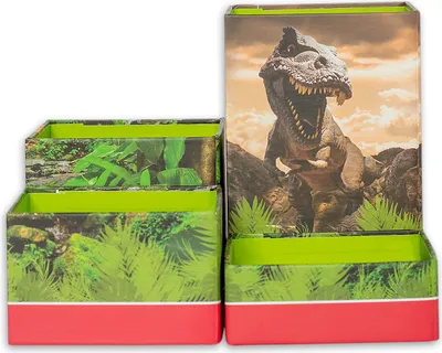 Produktbild von ROTH Stifteköcher Set - Tyrannosaurus, Stiftehalter mit 4 faltbaren Boxen aus Pappe Kinder Schreibtisch Organizer
