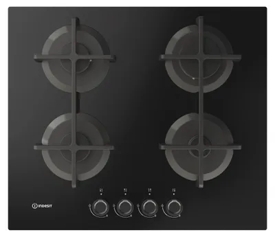 Obrázek produktu pro Indesit ING 61T/BK 1, Černá, Vestavěné, 60 cm, Plynový, Sklo, 4 zóna/zón