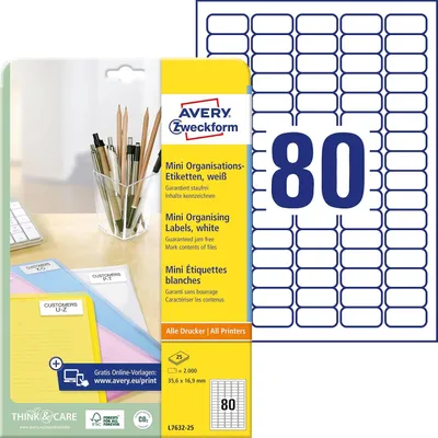 Zdjęcie produktu dla Avery L7632-25, Biały, Zaokrąglony prostokąt, Wyjmowana, DIN A4, Papier, Laser/Atrament