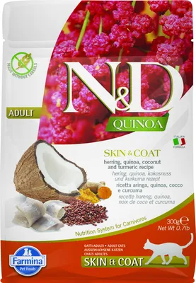 Productafbeelding van FARMINA N&D Quinoa Skin&Coat Kat Vis en Kokosnoot Volwassen - Droogvoer voor katten - 300 g