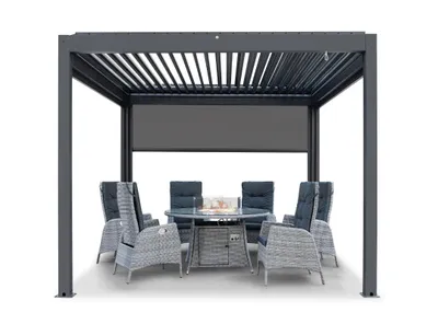 Produktbild von Simpo Lifestyle | Pergola Aluminium freistehend | 3x3 M | Lamellendach anthrazit  | 3 ZIP Rollo | LED