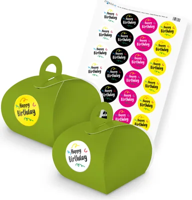 Produktbild von itenga SET Happy Birthday Mix (Motiv 39) 24x Geschenkschachtel mit Griff grün +