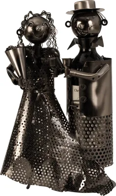 Produktbild von Moderner Wein Flaschenhalter Flaschenständer Hochzeitspaar aus Metall in silber Höhe 37 cm Breite 24cm