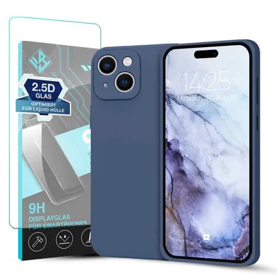 Produktbild von Hülle für Apple iPhone 15 Plus mit 9H Displayglas Displayschutz Case Cover Bumper Smartphone Softgrip Schutzhülle Farbe: Lavendelblau