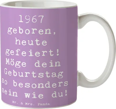 Produktbild von Mr. & Mrs. Panda Trinkbecher Spruch 1967 Geburtstag - Lavendeltraum - Geschenk, Tasse, Geburtstagsgeschenk, Alter, cappuccinotasse, Keramiktasse, besondere Geburtstage