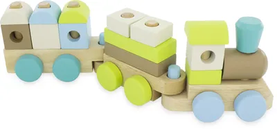 Produktbild von Holz Eisenbahn Lokomotive Zug mit bunten Steckformen und Bausteinen Stapelspiel