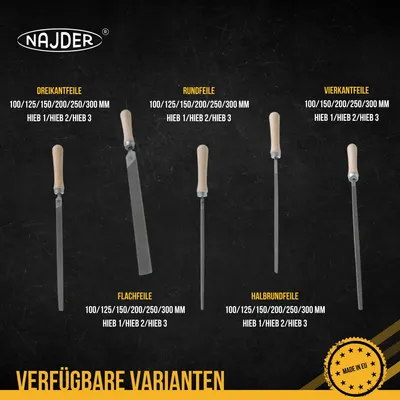 Produktbild von NAJDER, Flachfeile 250mm Hieb 1 (Grob), HASE-Schnellarbeitsstahl HSS, Metallfeile, Bastard, Entgraten, Werkstatt, Profi, robust