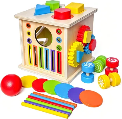 Produktbild von Montessori-Spielzeug: Sortierspiel für Kinder – Formensortierer – Steckspiel – Fördert die Feinmotorik – Holzspielzeug – Holzwürfel
