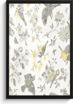 Produktbild von MuchoWow® MuchoWow® Gerahmtes Poster Blumen - Vogel - Grau 40x60 cm - Poster mit zchwarzem Bilderrahmen - Papierdruck - Wandbilder