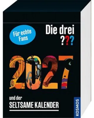 Productafbeelding van De drie ??? en de vreemde kalender 2027: Een dagkalender met een exclusief kortverhaal en veel lastige raadsels. Geschikt om neer te zetten of op te hangen – een geweldig cadeau voor fans van de detectives
