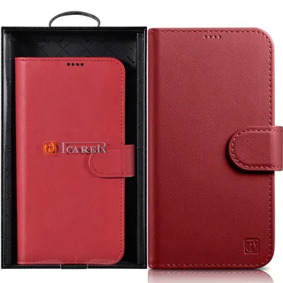 Produktbild von Icarer Geldbörse Etui 2In1 Iphone 14 Pro Max Lederhülle Mit Anti-Rfid Klappe Rot (Wmi14220728-Rd)
