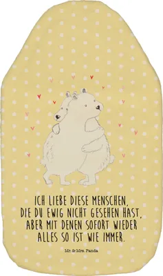 Produktbild von Mr. & Mrs. Panda Wärmflasche Eisbär Umarmen - Gelb Pastell - Geschenk, Kuschelwärmflasche, Lustige Sprüche, Wärmekissen, mit Bezug, Flauschige, Wärmflaschen