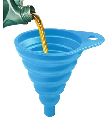 Image de Entonnoir pliable en silicone, bleu, pour carburant et huile
