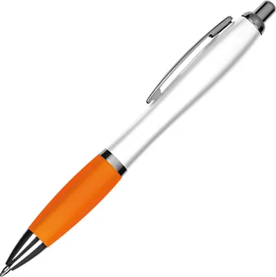 Produktbild von 10 Kugelschreiber aus Kunststoff / Farbe: weiß-orange