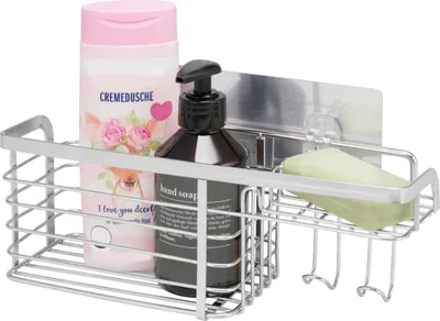 Produktbild von bremermann Ablagekorb mit Haken ELENA selbstklebend & entfernbar Duschkorb, ohne Bohren, Edelstahl