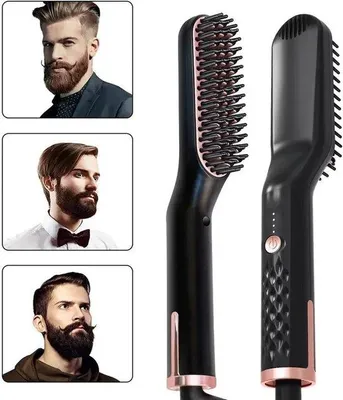 Obrázek produktu pro Žehlička na vousy, multifunkční stylingový přístroj 3 v 1 s regulací teploty a hřebenem na ofinu.