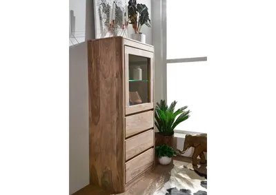 Produktbild von MASSIVMOEBEL24 Vitrine Sheesham 70x40x145 rot-braun gebeizt TORONTO #108