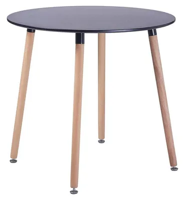 Productafbeelding van Eettafel rond, 80x80x74 cm, zwart, MDF, beuken houten poten