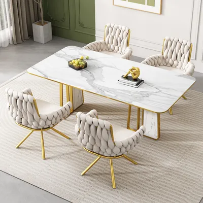 Immagine prodotto di Set di 4 poltrone girevoli okwish, poltrone reclinabili a 360° con schienale, poltrone ergonomiche da TV imbottite con gambe in metallo, beige