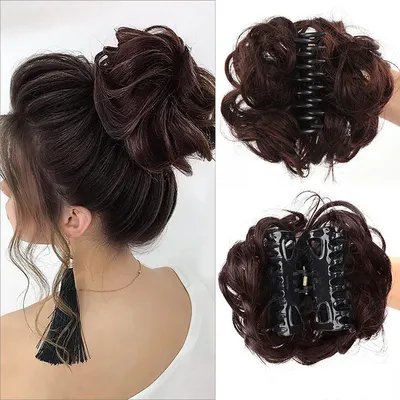 Produktbild von Dutt Haarteil Messy Bun Haarteile mit Klammer für Damen Mädchen Pferdeschwanz, Dunkelbraun