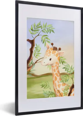 Produktbild von MuchoWow® Gerahmtes Poster Dschungel - Giraffe - Tiere 40x60 cm - Poster mit Schwarzem Bilderrahmen Wandposter Rahmen Foto Bilder - Poster in Rahmen