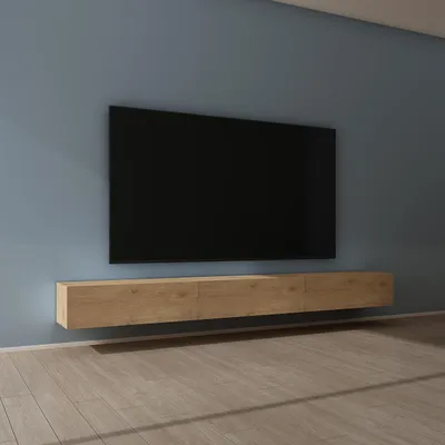 Produktbild von Mai & Mai Fernsehschrank Verdeckter Griff mit Soft-Close Lowboard Hängeschrank für Wohnzimmer in Kerneiche BTH: 300x40,2x30 cm Fernsehschrank02