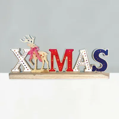 Produktbild von ACA Beleuchtete Weihnachtsdekoration aus Holz, 26 Mini-LEDs, batteriebetrieben (3 AA), Schutzart IP20, 45 x 3,5 x 20 cm, X05261113