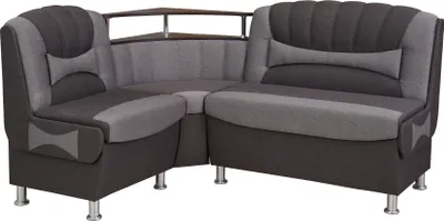 A corner sectional bench with two seating sections and a small corner shelf.