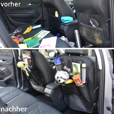 Zdjęcie produktu dla Ochraniacz oparcia MyHappyRide (1 szt.), duże kieszenie i przegroda na iPada/tablet, organizer na tylne siedzenie dla dzieci, wodoodporny ochraniacz na fotel samochodowy, ochraniacz na matę do kopania o uniwersalnym dopasowaniu