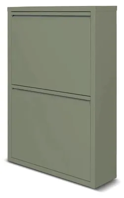 Produktbild von Metall-Schuhschrank 2-Türen - 50 x 15 x 71,5 cm - Platzsparendes und Stilvolles Schuhregal - Moderne Schuhschränke - Schuhaufbewahrung - Grün