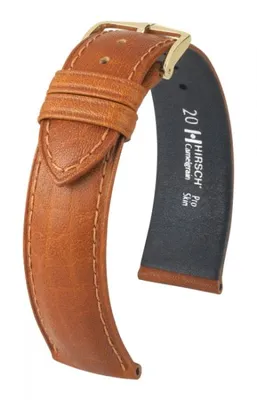 Produktbild von HIRSCH Camelgrain- No Allergy (Länge: M (110,5mm / 69,5mm) / Anstoßbreite: 15 (zu 14) / Schließe: Edelstahl (Gold beschichtet) / Sonderanfertigung*: nein / Farbe / Naht: Schwarz matt / Schwarz / Polsterung (Ansatz / Schließe) in mm: 3,3 mm / 2,0 mm)
