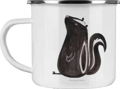 Produktbild von Mr. & Mrs. Panda Pott Stinktier Sitzen - Weiß - Geschenk, Büro, Spruch, Emaille Tasse, Becher, Wildtier, Haferl, Recht, Kaffeepott, Skunk, Raubtier, Teetasse
