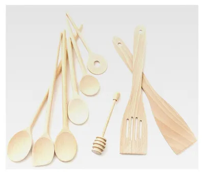 Produktbild von Küchenhelfer Set aus Buchenholz (6 Kochlöffel, 2 Pfannenwender, Honiglöffel)
