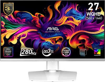 Produktbild von MSI MAG 272QPWDE QD-OLED X28, 67,3 cm (26.5"), 2560 x 1440 Pixel, Wide Quad HD, QD-OLED, 0,031 ms, Weiß