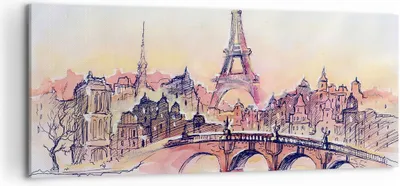 Produktbild von Bild auf Leinwand - Leinwandbild - Brücke Eiffle Illustration Frankreich - 120x50cm - Wand Bild - Wanddeko - Leinwanddruck - Bilder - Kunstdruck - Leinwand bilder - Wandkunst - AB120x50-2999