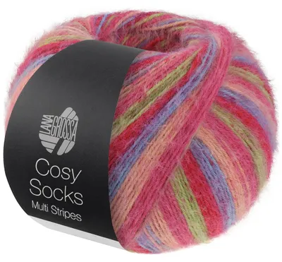 Produktbild von Lana Grossa - Cosy Socks Multi Stripes 0152 tulpenrot veilchenblau lachsrosa pink hellgrün