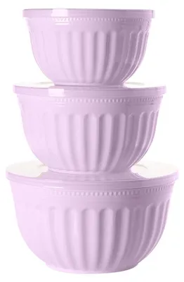 Produktbild von Salatschüssel Set mit Deckel 3-teilig 2L/3L/4L Rosa Stapelbar BPA Frei Spülmaschinenfest Mikrowellengeeignet