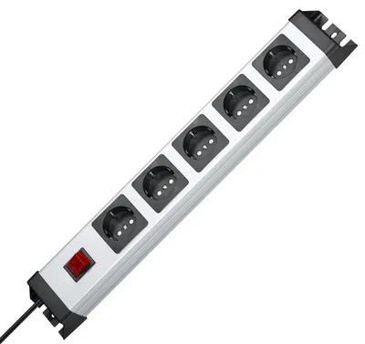 Imagen del producto de KOPP, regleta de enchufes POWERversal, de 5 enchufes, con interruptor, color plateado/