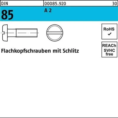 Produktbild von Reyher  Flachkopfschrauben DIN 85 A 2 M 6 x 60 A 2 (200 Stück)