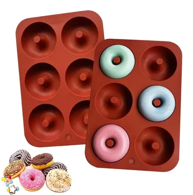 Produktbild von 2 Stück Silikon Donut Formen mit 6 Mulden, Antihaftbeschichtet, Ziegelrot