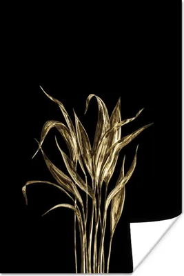 Produktbild von MuchoWow® Poster Blätter - Gold - Schwarz 80x120 cm - Papierdruck