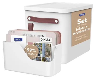 Image de Boîte de rangement Rotho MyPaper Plus, format A4, organisateur de documents pour le bureau, couleur blanche