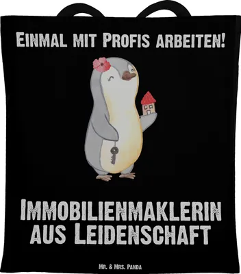 Produktbild von Mr. & Mrs. Panda Schultasche Immobilienmaklerin Leidenschaft - Schwarz - Geschenk, Immobilienkauffrau, Laptoptasche, Spruch, Tasche, Ausbildung, Tote Bag, Einkaufstasche