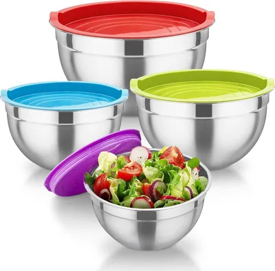 Immagine prodotto di Set di ciotole TEAMFAR 4 pezzi in acciaio inox Coperchio ermetico 4,5/3/1,5/1,2L cottura ottimale lavabile in lavastoviglie