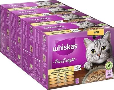 Produktbild von Whiskas 1+ Katzenfutter Pure Delight Geflügel Auswahl in Gelee, 4x12x85g (4 Packungen)