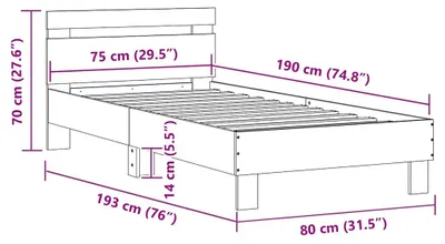 Produktbild von vidaXL Bettgestell mit Kopfteil und LED-Leuchten Weiß 75x190 cm