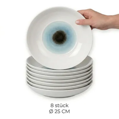 Obrázok produktu pre Sada 8 ks prémiových porcelánových tanierov Ø 25 cm – elegantný dizajn s motívom oka v tmavomodrej farbe